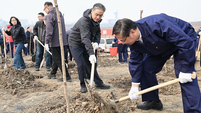 市领导在西露天矿参加义务植树活动
